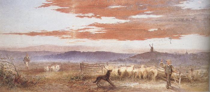 Frederick james shields Gathering the Flock at Sunset (mk37) France oil painting art